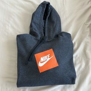 Nike Orange Box Logo Hoodie Sweater, Dark grey, Large